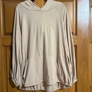 Emerald Light Beige Hooded Balloon Sleeve Pullover